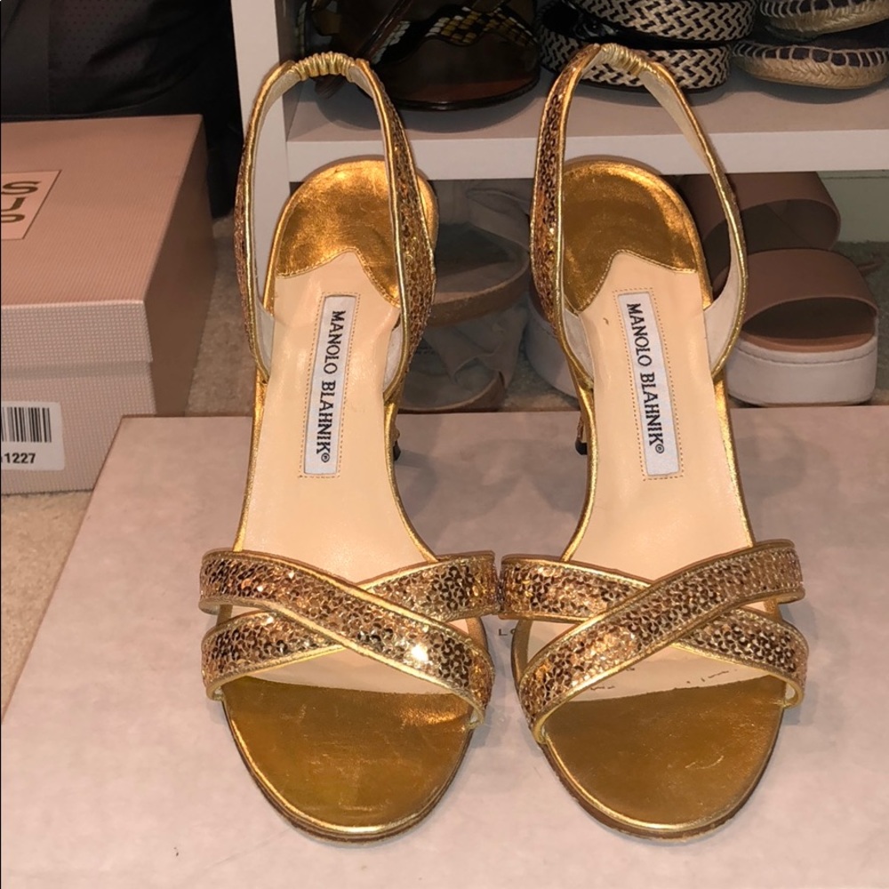 Gold Sequin Manolo Blahnik Heels